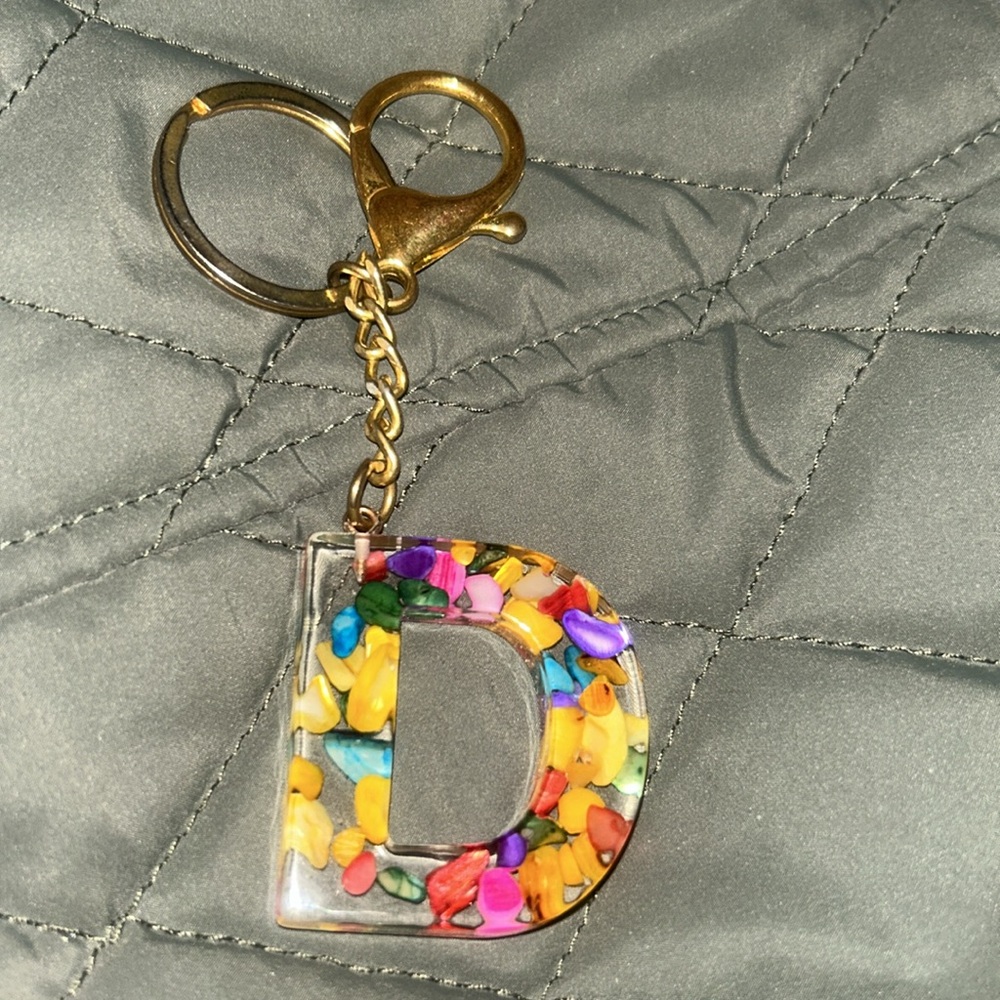 FREE***Keychain bag charm. Monogram letter D. Confetti Art
